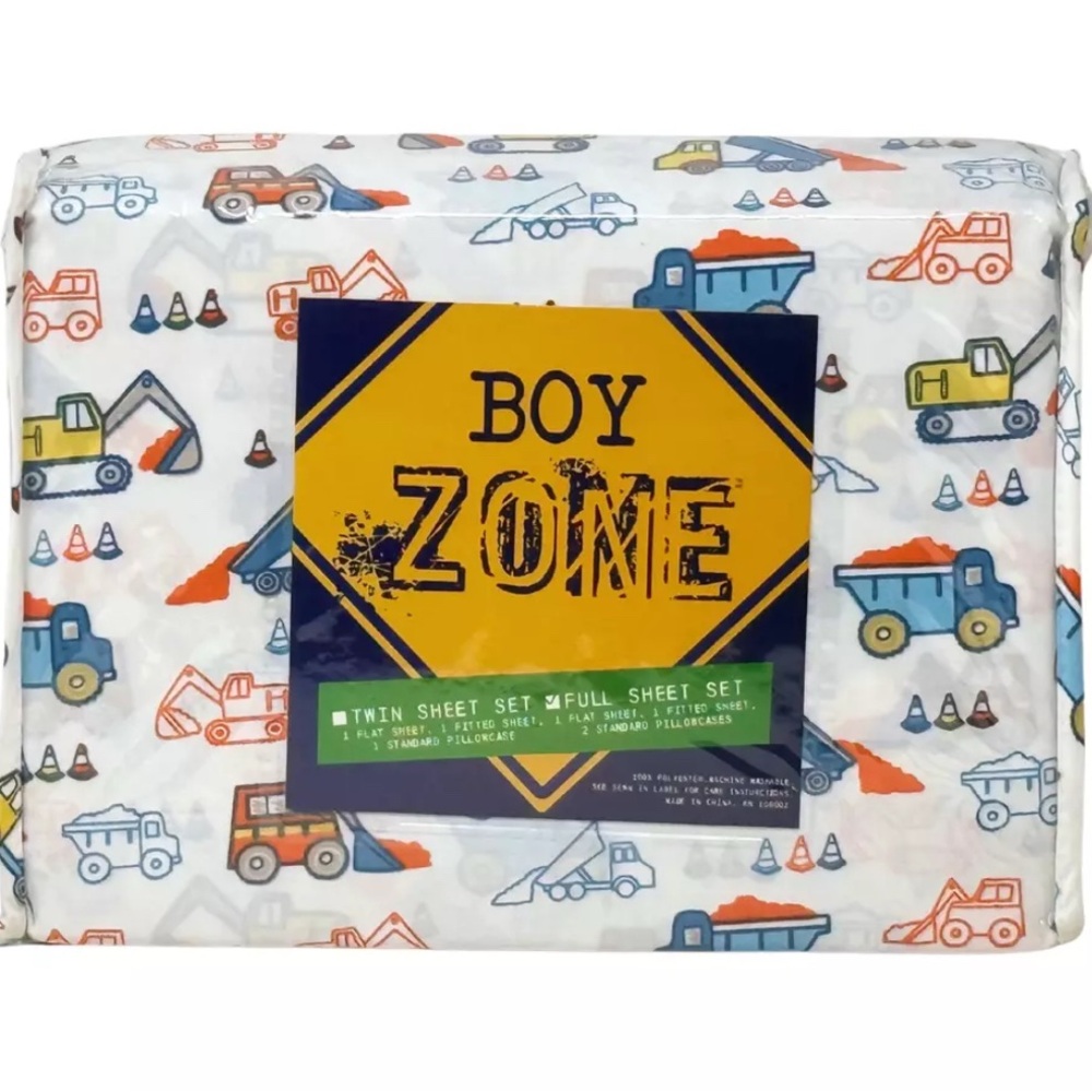 BOY ZONE FULL 4PC Easy Care Polyester Construction Trucks Vehicles Sheet Set NEW